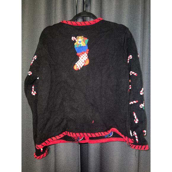 Ugly Christmas Sweater Black Red Festive Crew Neck - Picture 3 of 3
